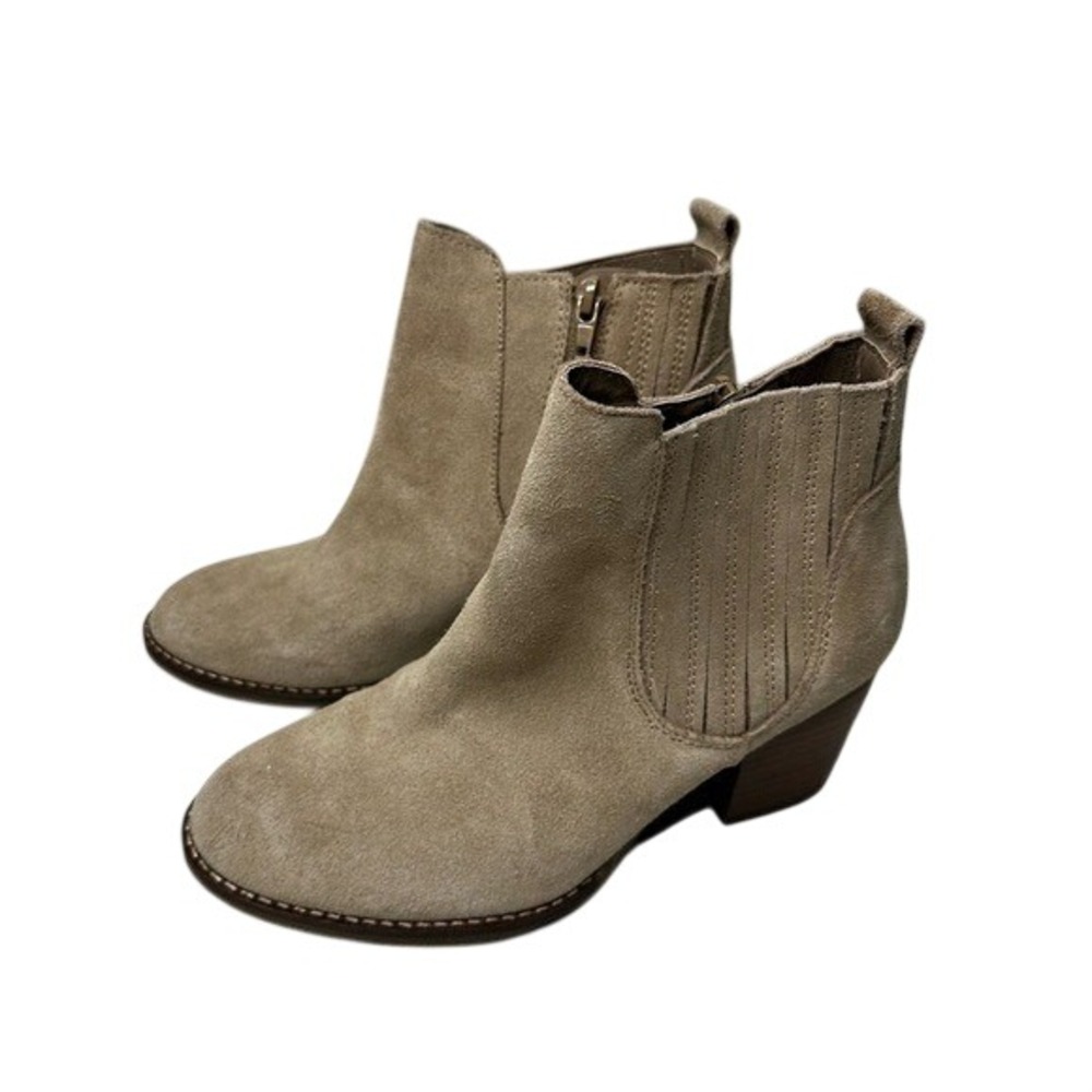 Crown Vintage Ankle Boots Womens 9 Tan Suede Fringe Western Block Heel Booties